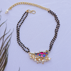 Handcrafted Double Layer Black Bead Hand Mangalsutra In Paachi Kundan Bird Charm
