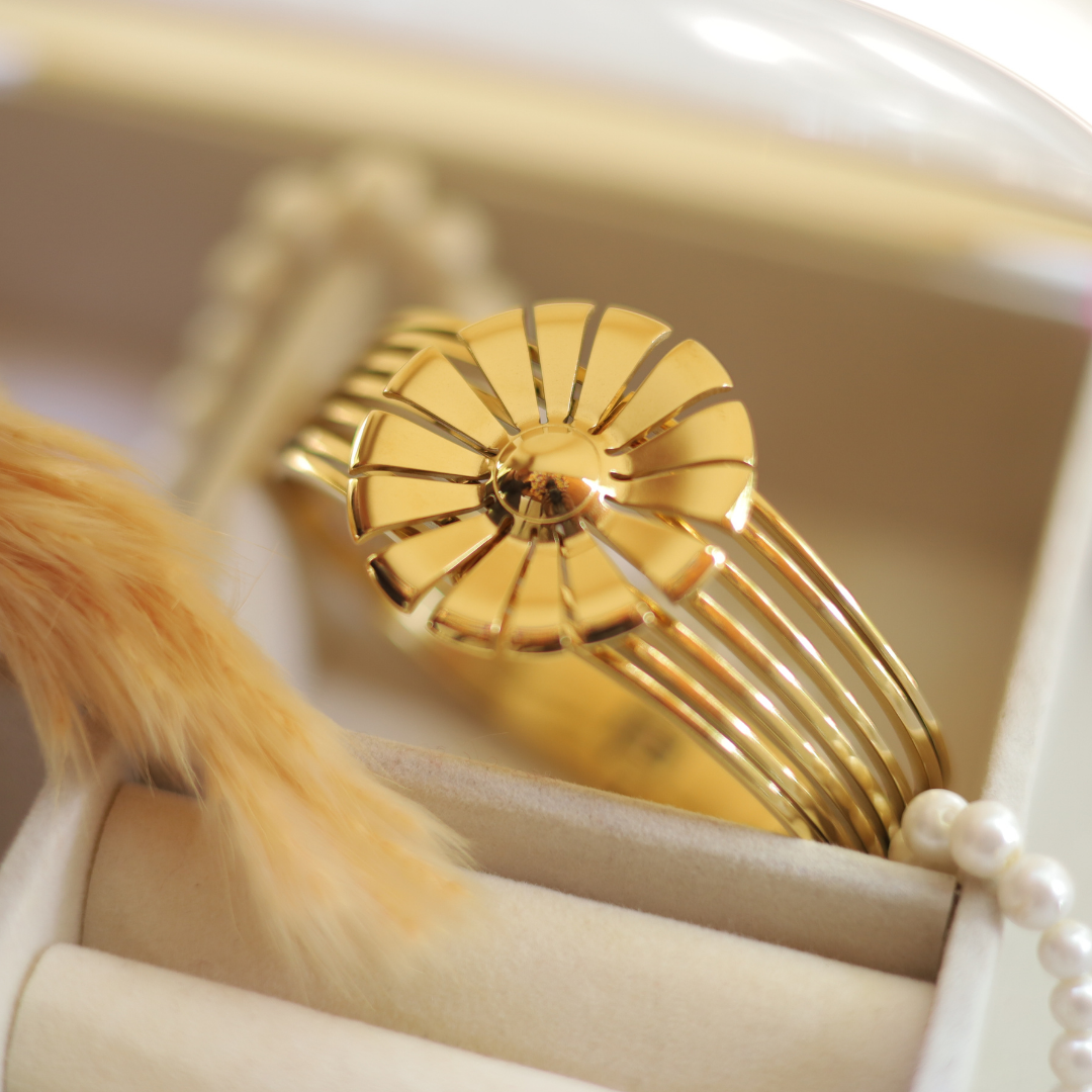 Gilded Sunburst Cuff Bracelet