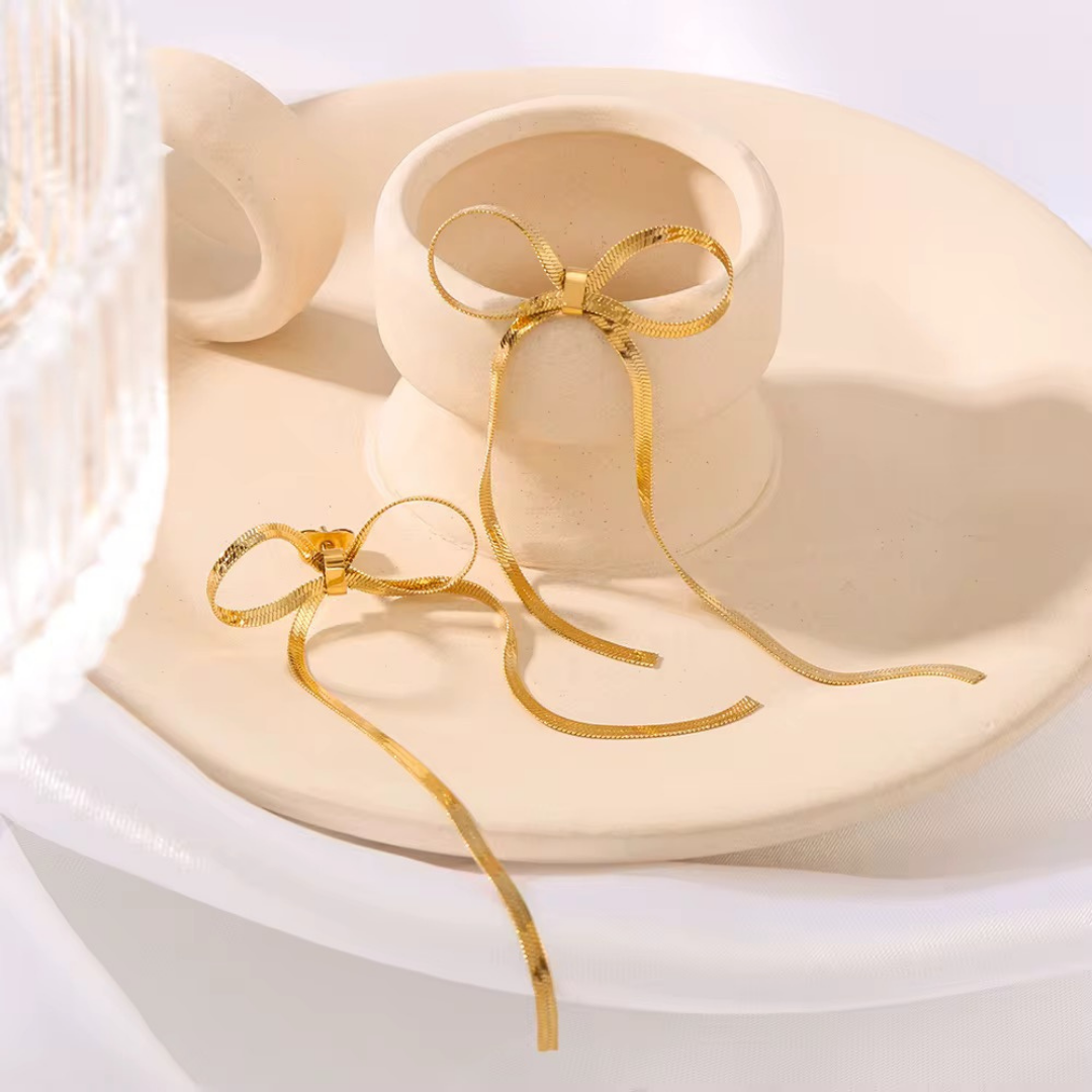 Long Tassel  Chain Bow Earrings