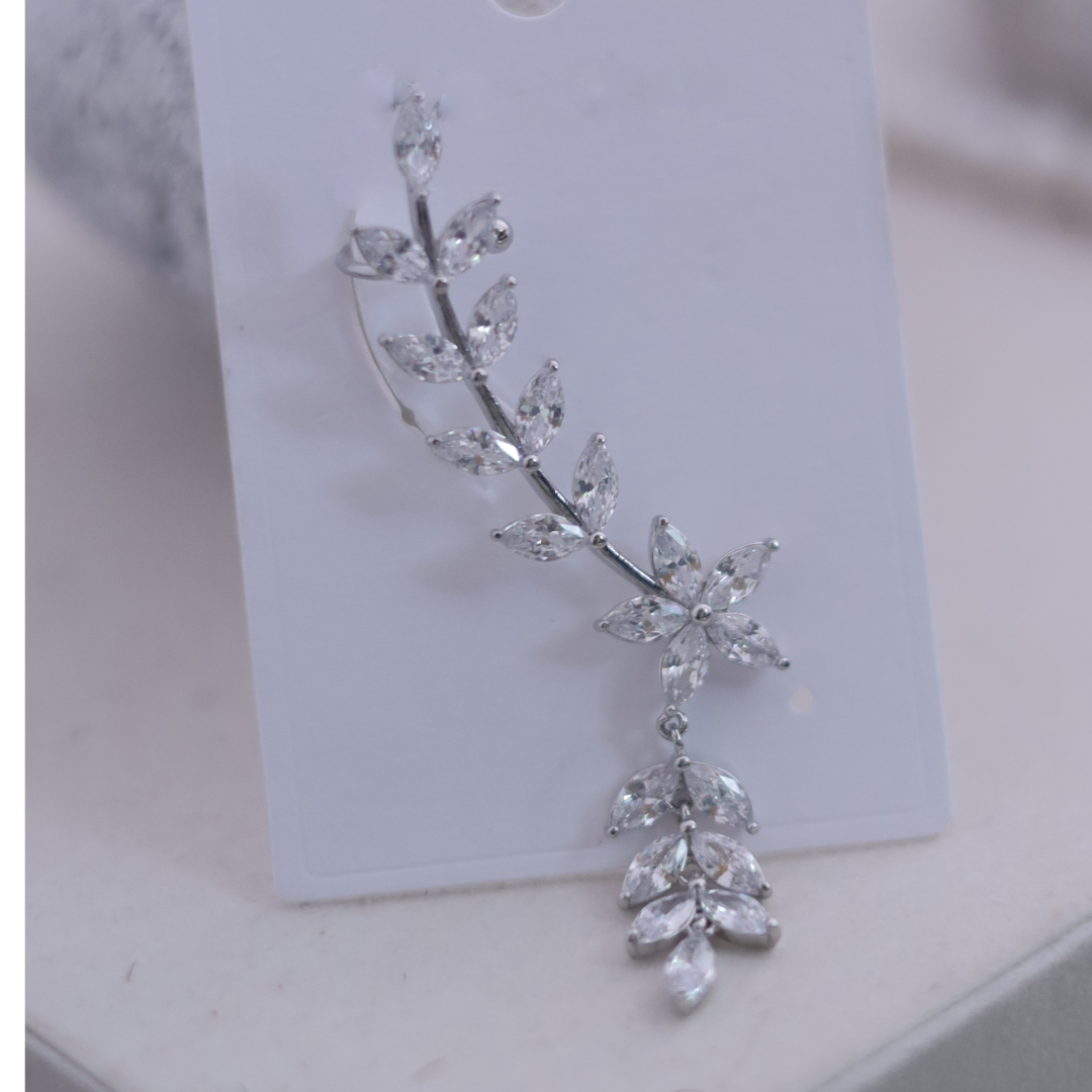 Silver Tone Marquise CZ Floral Vine Ear Cuff