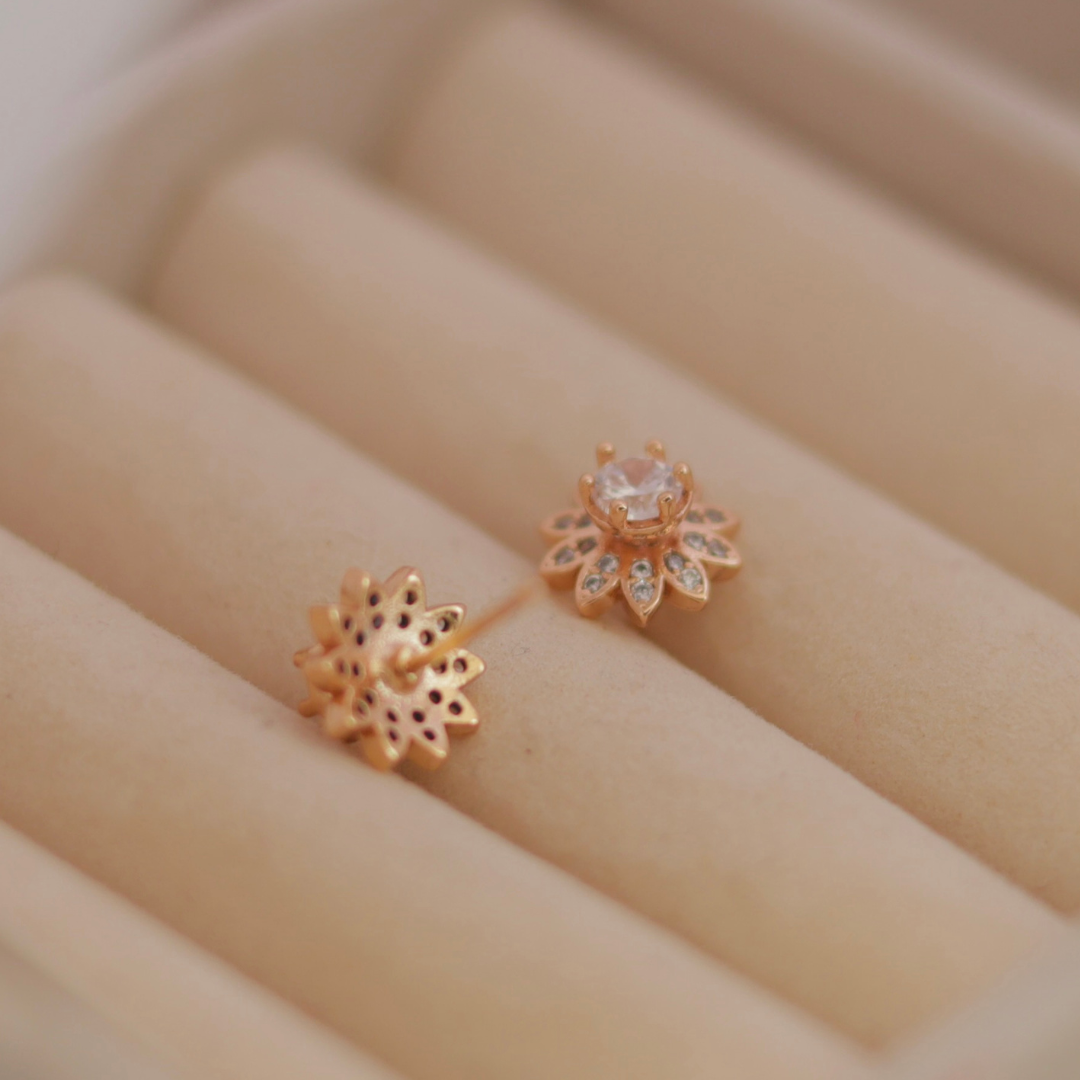 Rose Gold Sunburst Crystal Stud Earrings