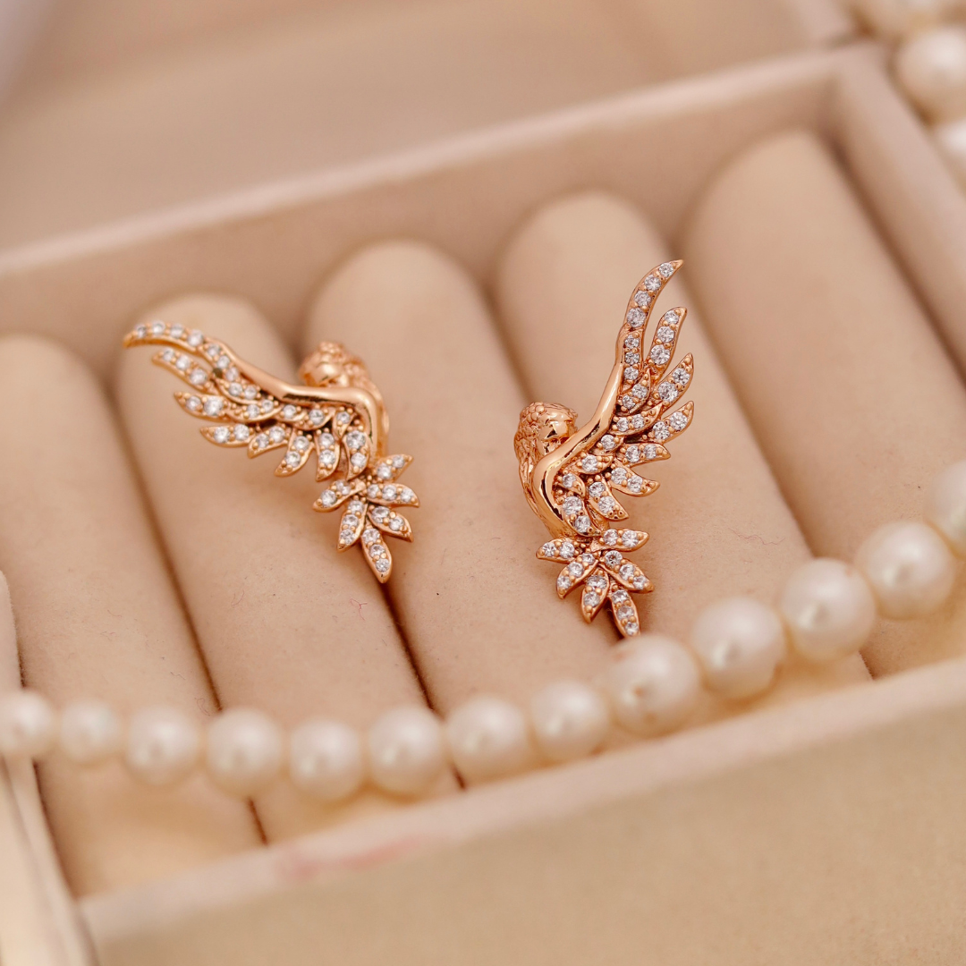 Rose Gold Angel Wing Ear Climber Studs