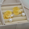 Gold Filigree Ginkgo Leaf & Pearl Drop Earrings