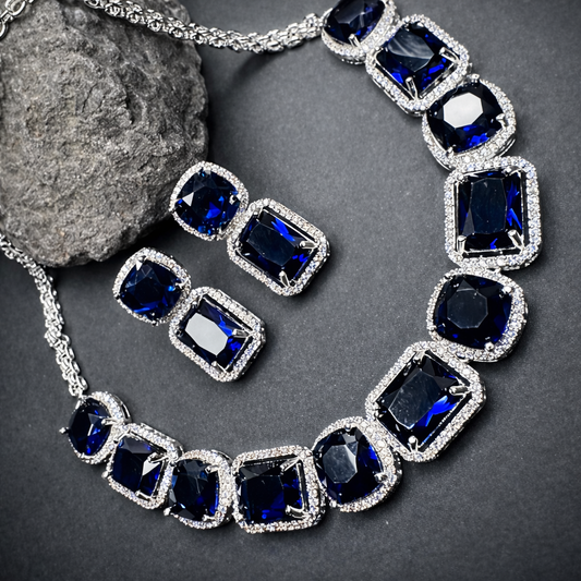 Sapphire Blue American Diamond DoubletWedding Jewellery Set