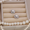 Pearl and Baguette Diamond Stud Earrings