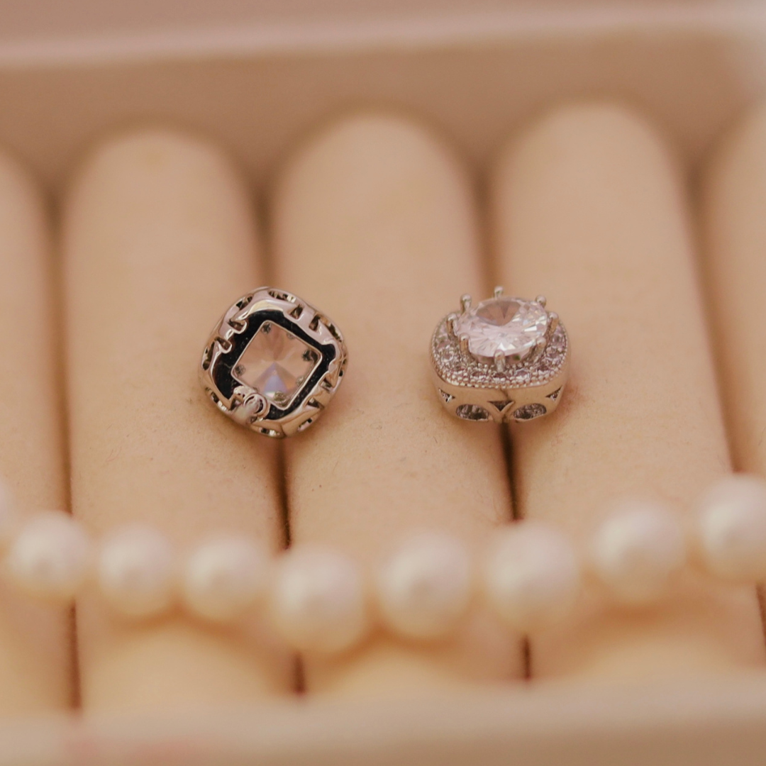 Elegant Silver Halo Cushion-Cut Crystal Stud Earrings