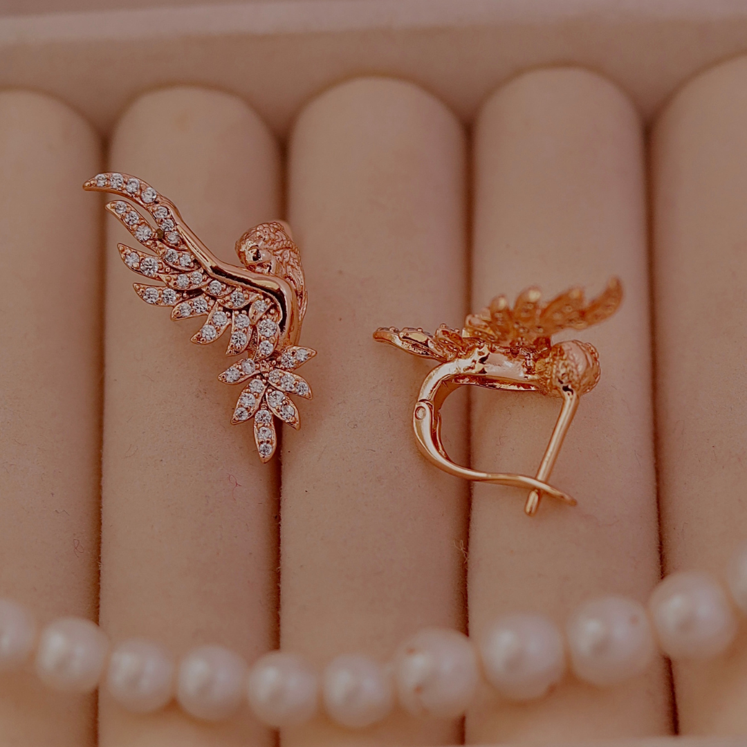 Rose Gold Angel Wing Ear Climber Studs