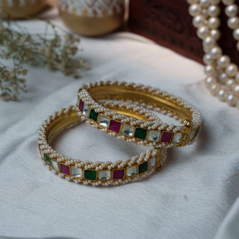 Eti Multicoloured Jadtar Embellished Bangle- Pair of 2