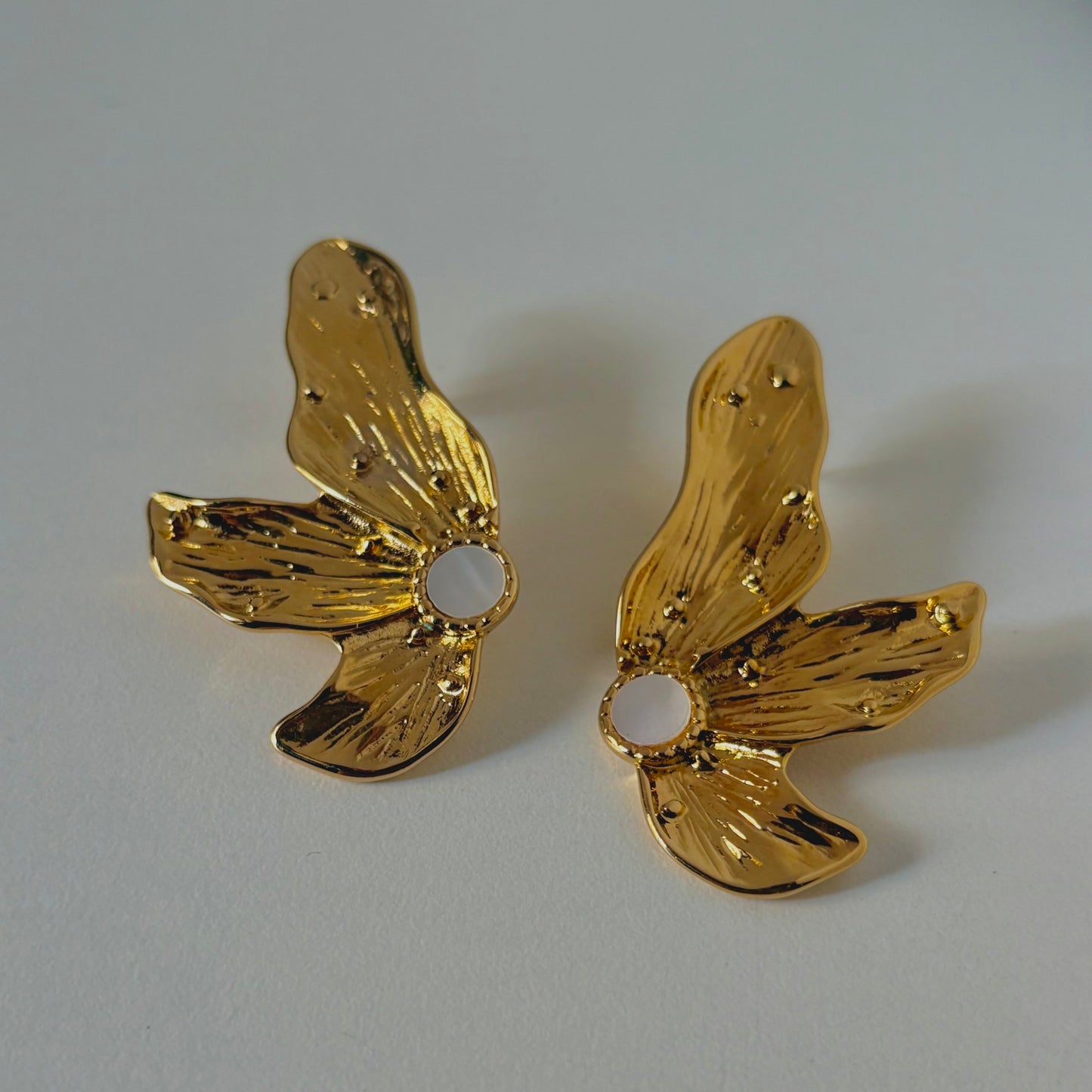 Abstract Gold Butterfly & Opal Wing Stud Earrings