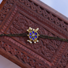Traditional Gold-Plated Blue Kundan Hand Mangalsutra with Dual-Strand Black Beads and Pearl Droplets