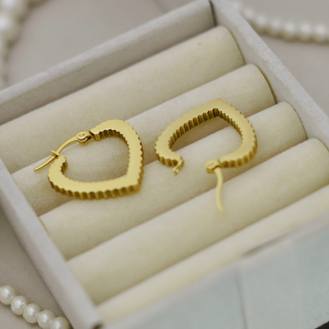 Sculpted Heart Golden Hoops