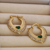 Vintage Gold Pavé Hoop Earrings with Emerald Heart