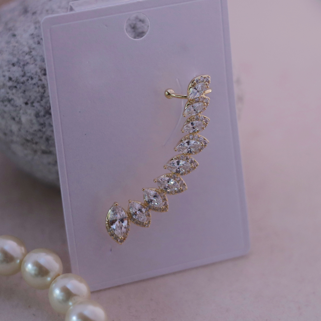 Gold Tone Marquise CZ Halo Cluster Ear Cuff