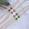 Traditional Gold-Plated Multi-Strand Pearl Anklets with Emerald Green and Ruby Red Stone Accents