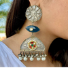 Oxidised Contemporary Long Earring- Blue