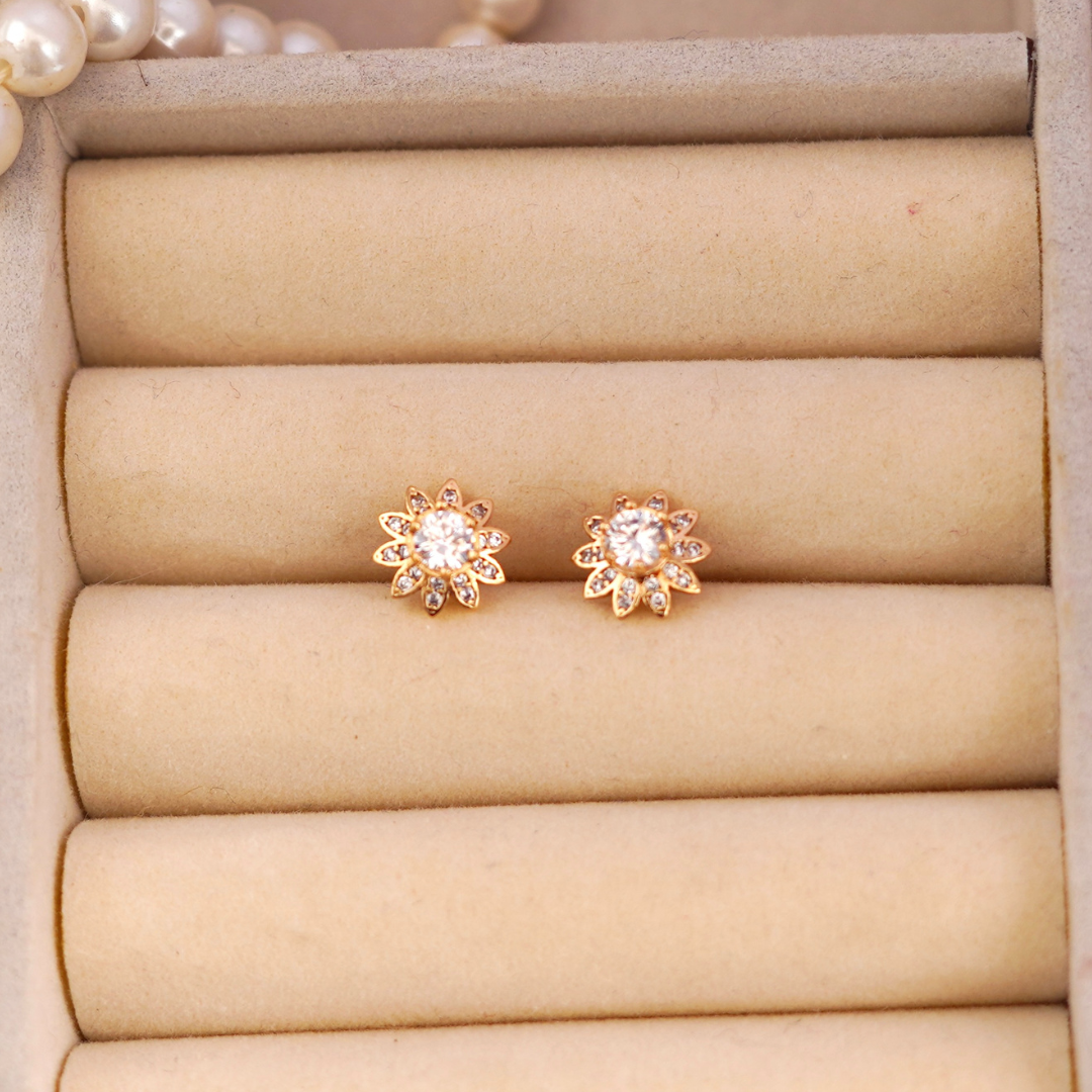 Rose Gold Sunburst Crystal Stud Earrings