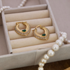 Vintage Gold Pavé Hoop Earrings with Emerald Heart