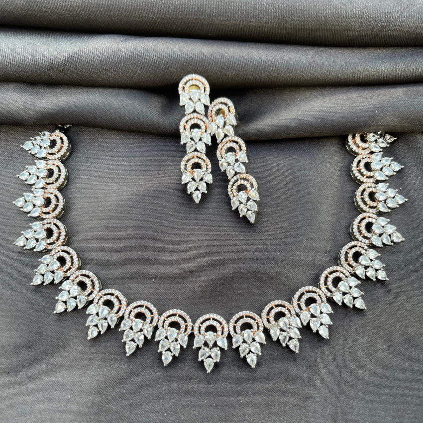 Dual Tone American Diamond Necklace | CZ Jewellery Necklace Set