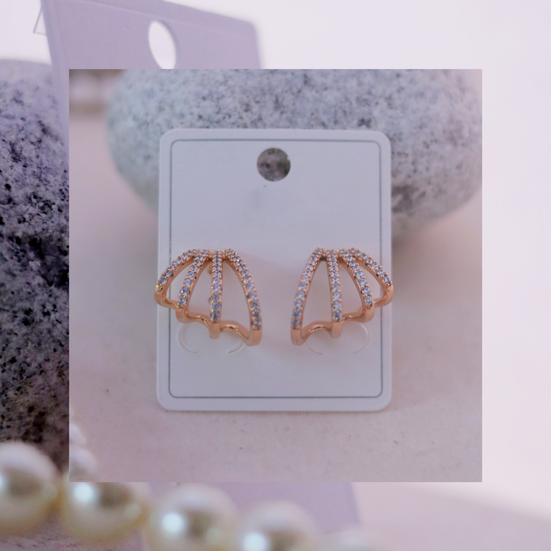 Rose Gold Triple-Band Pave Cubic Zirconia Ear Climber Earrings