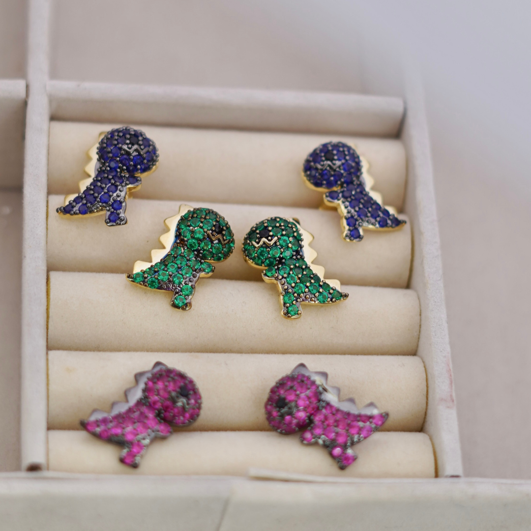 Sparkling Pavé Dinosaur Stud Earrings