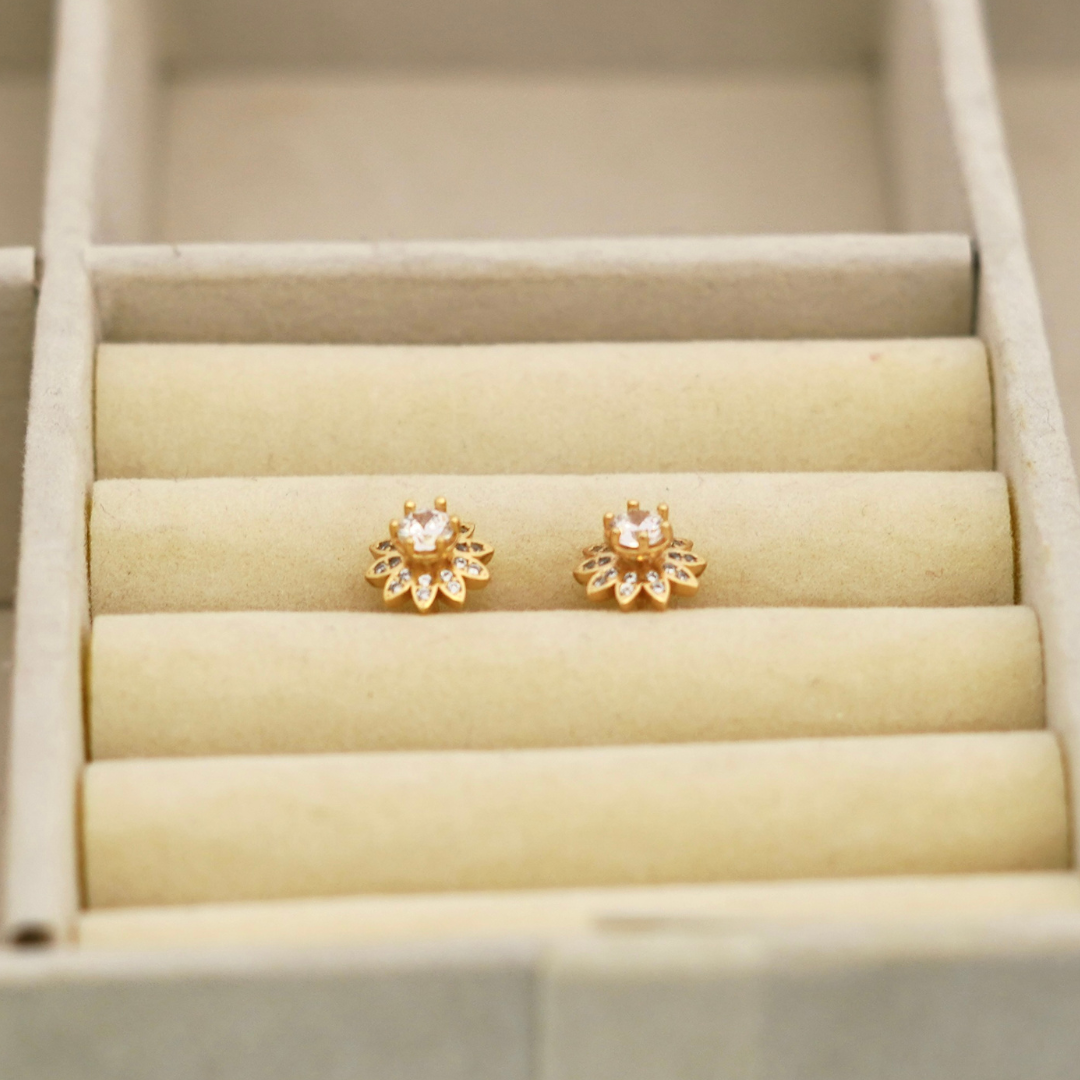 Rose Gold Sunburst Crystal Stud Earrings