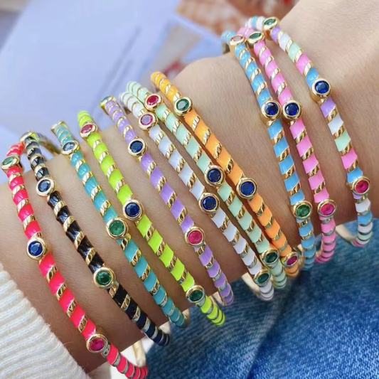 Multicolour Metal Enamel Zircon Bracelet