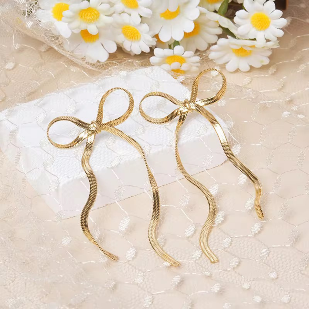 Long Tassel  Chain Bow Earrings