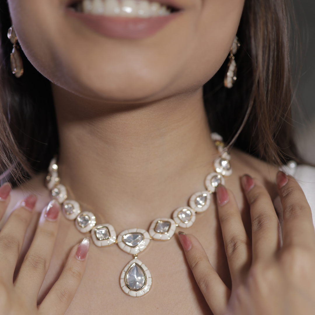 Elegant Mossainite Necklace Set with Earrings