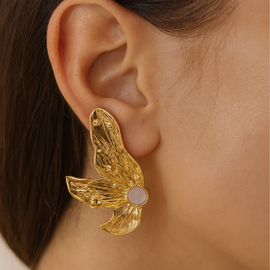 Abstract Gold Butterfly & Opal Wing Stud Earrings