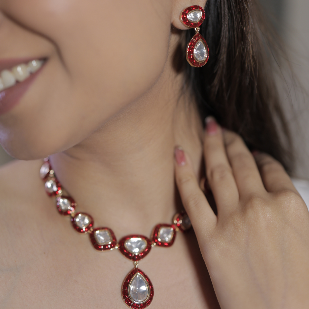 Elegant Mossainite Necklace Set with Earrings