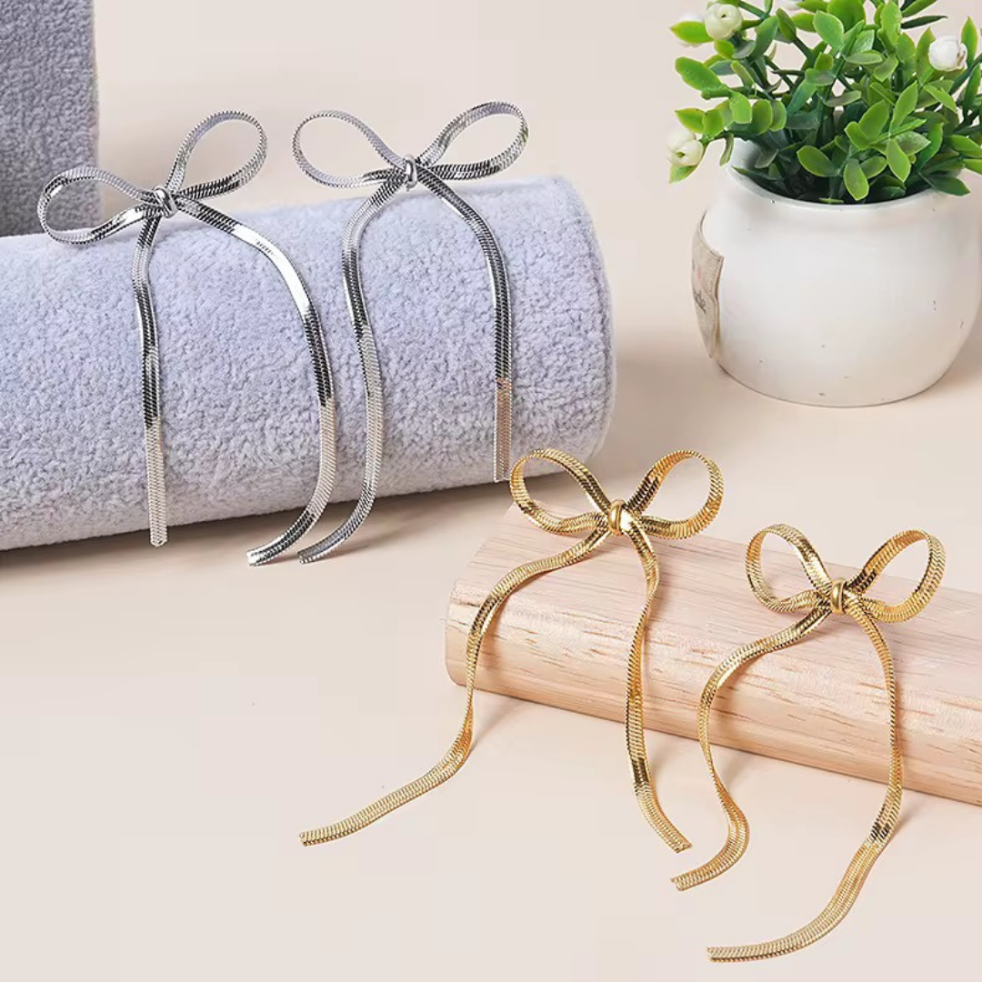 Long Tassel  Chain Bow Earrings