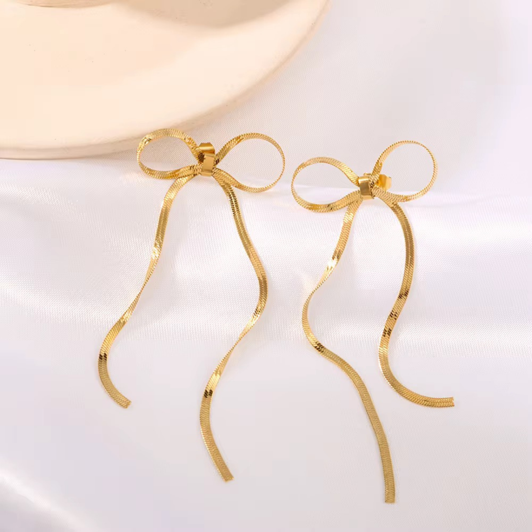 Long Tassel  Chain Bow Earrings