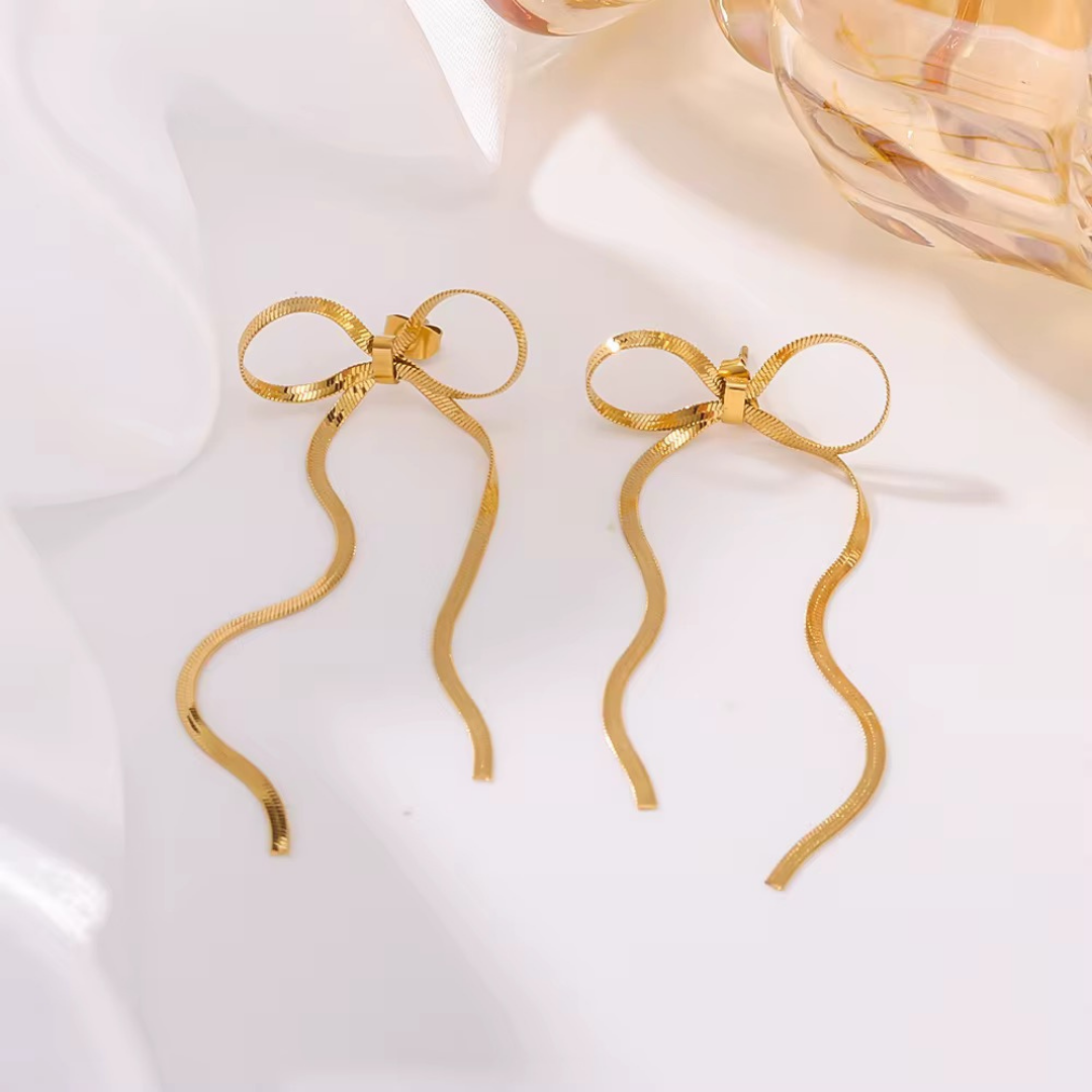 Long Tassel  Chain Bow Earrings
