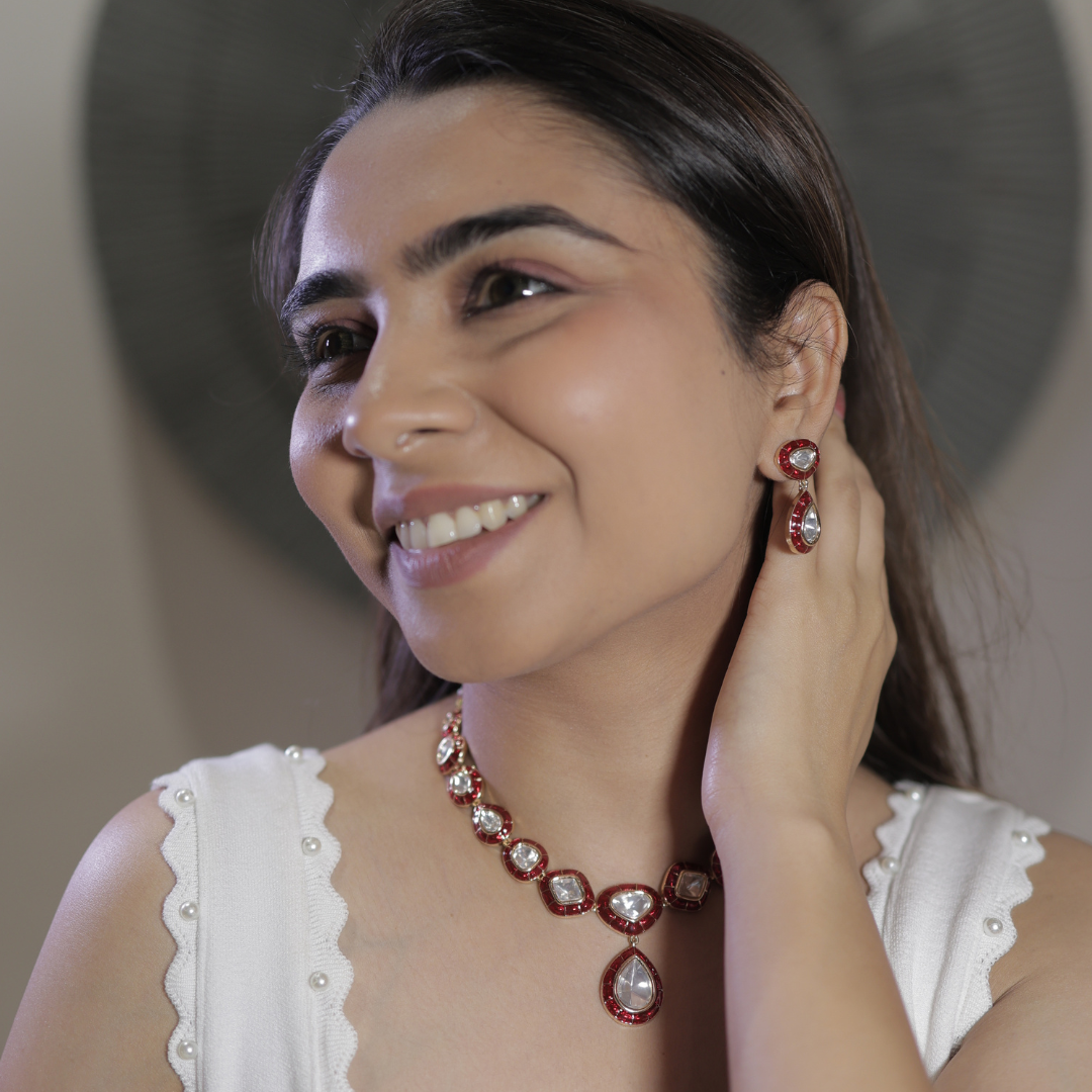 Elegant Mossainite Necklace Set with Earrings