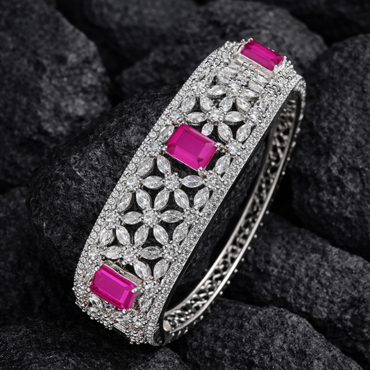 Ruby CZ Stones Studded Silver Plated Women’s Bracelet