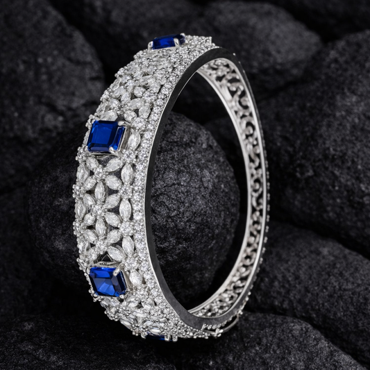 Sapphire CZ Stones Studded Silver Plated Women’s Bracelet
