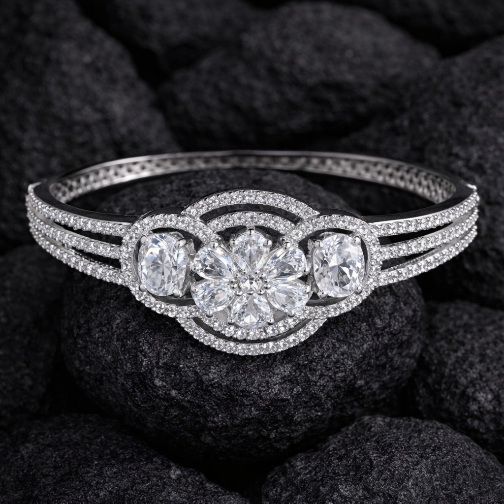 white CZ Stones Studded Silver Plated Bracelet