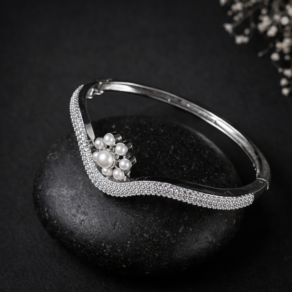 Trendy American Diamond Pearl Bracelet