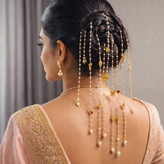 Ethereal Gold Charm & Pearl Hair Chain