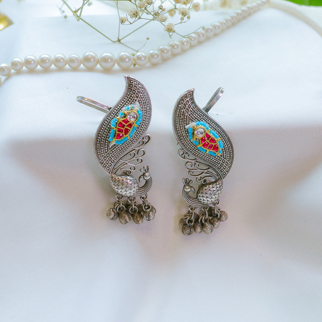 Oxidized Silver Peacock Ear Cuffs