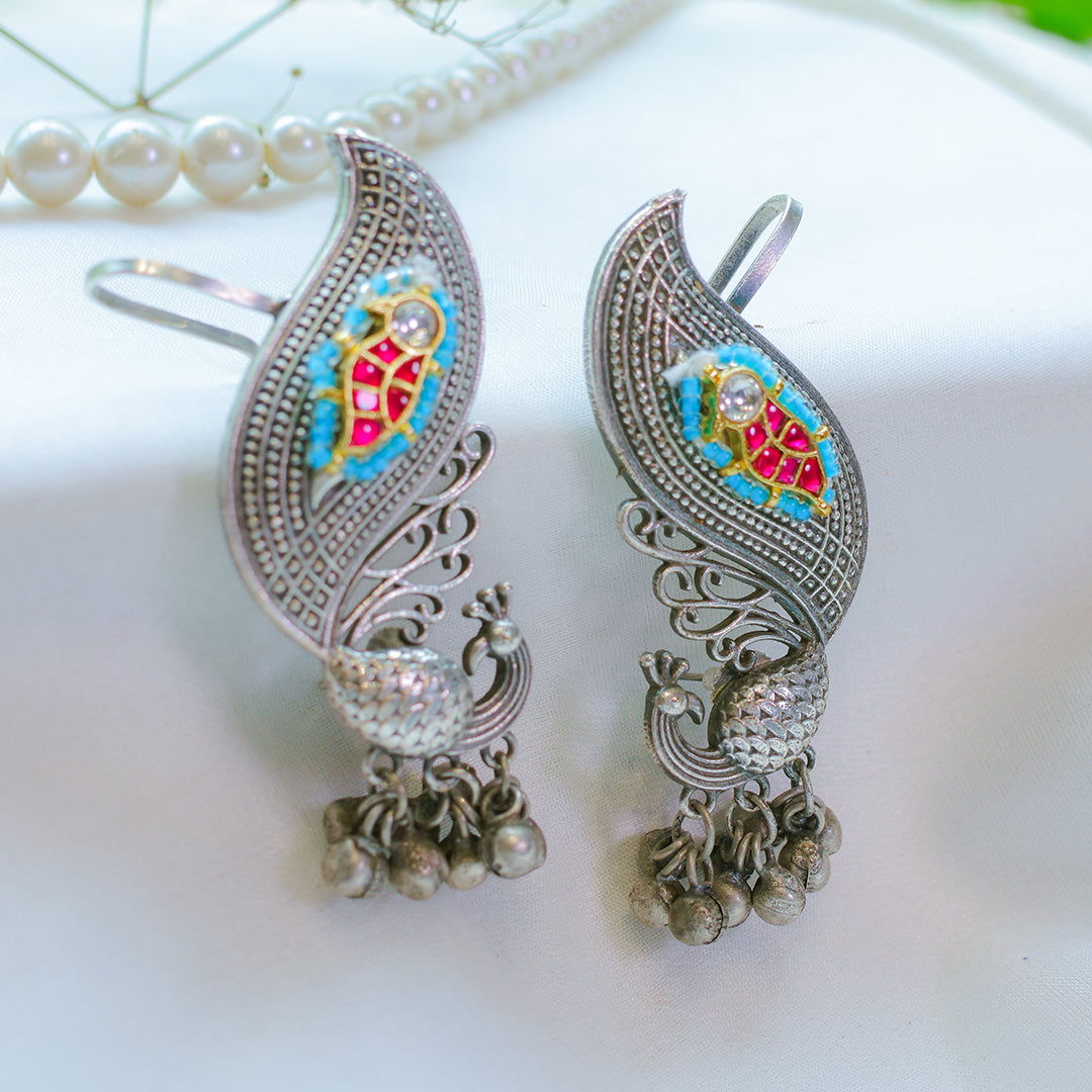 Oxidized Silver Peacock Ear Cuffs