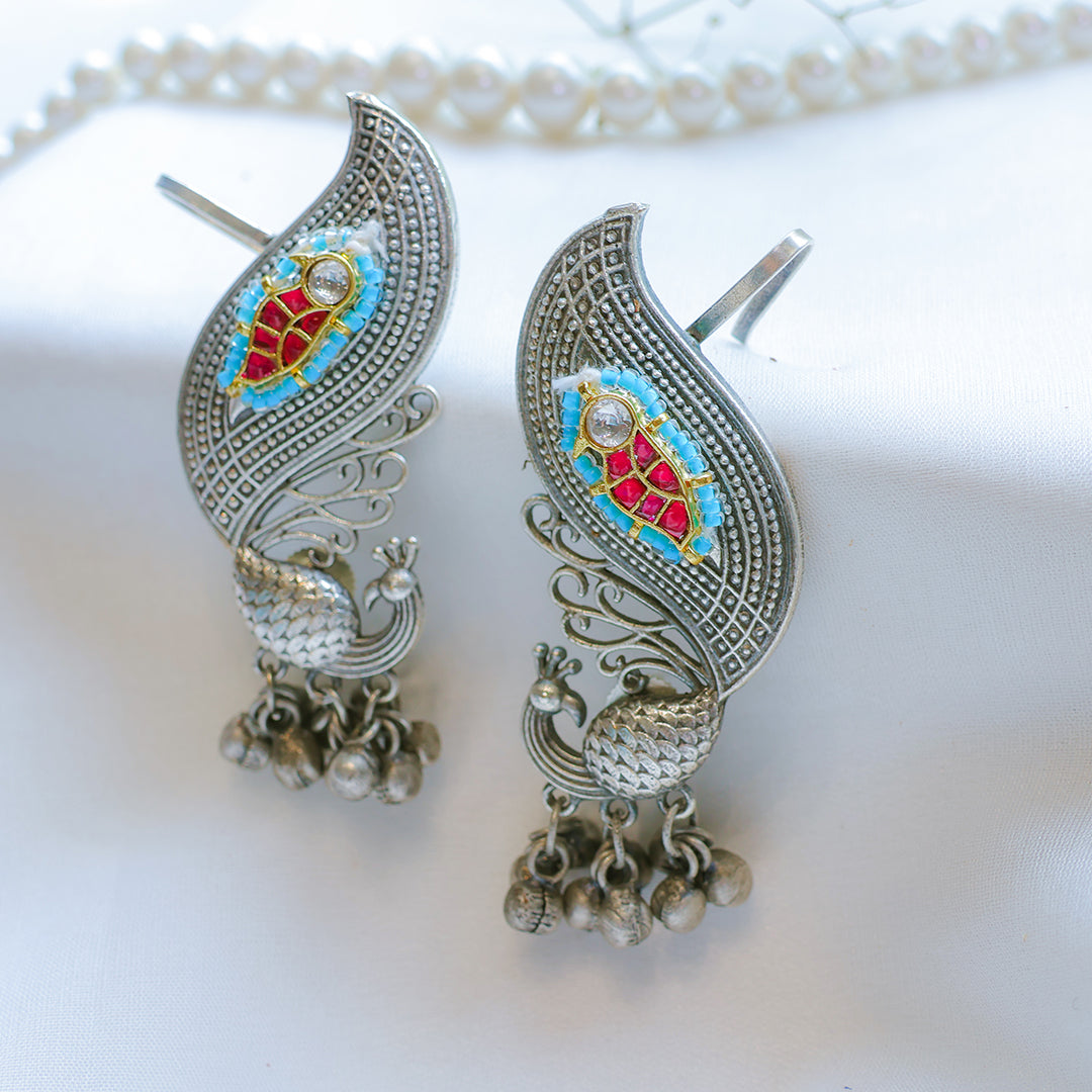 Oxidized Silver Peacock Ear Cuffs