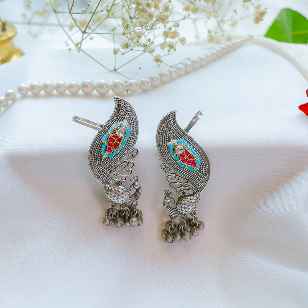 Oxidized Silver Peacock Ear Cuffs