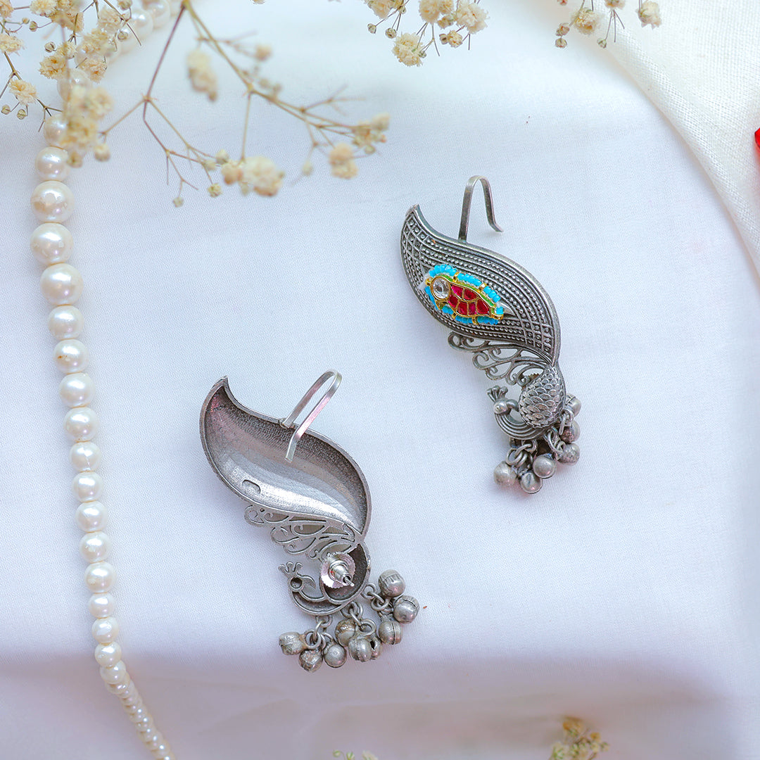 Oxidized Silver Peacock Ear Cuffs