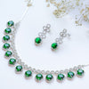Classic Silver Tone Green American Diamond Studded Set For Women