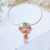 Handcrafted Pink Stone Hasli with Kundan Lotus Motif – Designer Fusion Jewelry