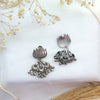 Oxidized Silver Lotus Drop Earrings
