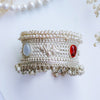 Oxidized Silver Kada with Butterfly Motifs, Red & White Kundan Stones, and Ghungroo Bells