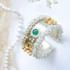 Handcrafted Pearl Kada with Green Kundan & Golden Ghungroo Detailing