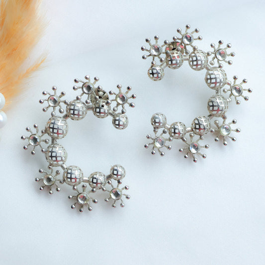Contemporary Silver-Toned Celestial Hoop Earrings